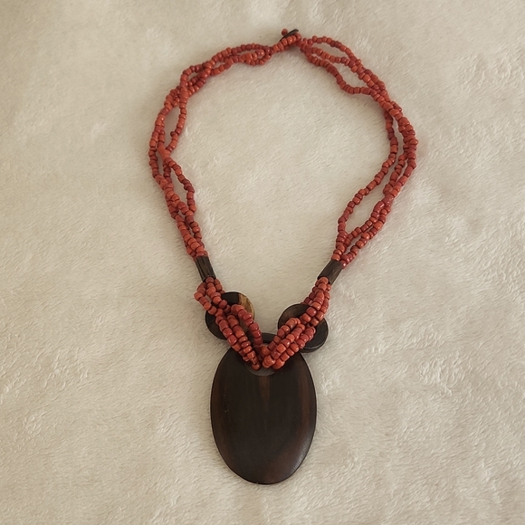 Jewelry - Nairobi Kenya Women's Fair Wages Beaded and Wooden Pendent & Button Closure